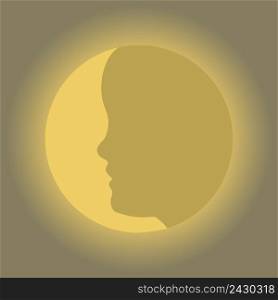 contours of the face girl women on the surface of the moon glowing, vector, bright and dark side of the moon, the concept of purity and virginity
