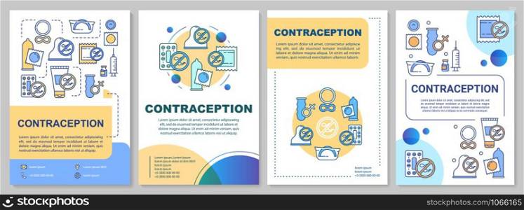 Contraception brochure template. STI prevention. Flyer, booklet, leaflet print, cover design with linear illustrations. Vector page layouts for magazines, annual reports, advertising posters