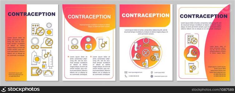 Contraception brochure template. STI prevention. Flyer, booklet, leaflet print, cover design with linear illustrations. Vector page layouts for magazines, annual reports, advertising posters