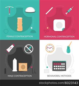 Contraception Concept Icons Set. Contraception concept icons set with hormonal and behavioral methods flat isolated vector illustration