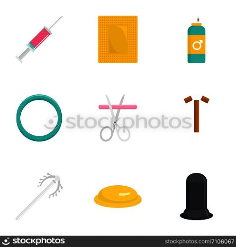 Contraception day icon set. Flat set of 9 contraception day vector icons for web design. Contraception day icon set, flat style