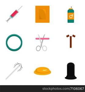Contraception day icon set. Flat set of 9 contraception day vector icons for web design. Contraception day icon set, flat style