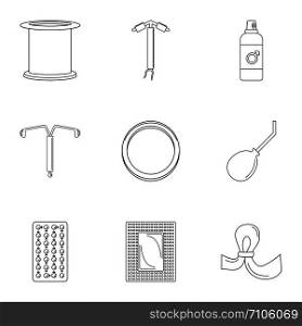 Contraception day icon set. Outline set of 9 contraception day vector icons for web design isolated on white background. Contraception day icon set, outline style