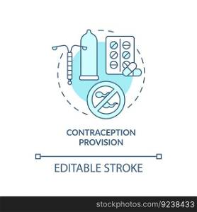 Contraception provision turquoise concept icon. Contraceptive method. Reproductive health. Sexual healthcare abstract idea thin line illustration. Isolated outline drawing. Editable stroke. Contraception provision turquoise concept icon