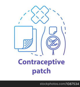 Contraceptive patch blue concept icon. Safe sex. Pregnancy prevention, birth control. Healthy intercourse. Intimate relationship idea thin line illustration. Vector isolated outline drawing. Contraceptive patch blue concept icon. Safe sex. Pregnancy prevention. Healthy intercourse. Intimate relationship idea thin line illustration. Vector isolated outline drawing