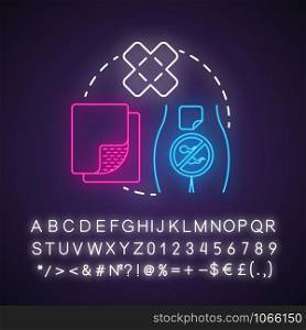 Contraceptive patch neon light concept icon. Safe sex. Pregnancy prevention. Intimate relationship idea. Glowing sign with alphabet, numbers and symbols. Vector isolated illustration