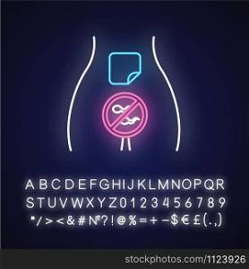 Contraceptive patch neon light icon. Preservative. Contraceptive. Pregnancy prevention. Birth control option. Safe sex. Glowing sign with alphabet, numbers and symbols. Vector isolated illustration
