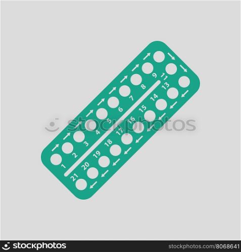 Contraceptive pill pack icon. Gray background with green. Vector illustration.