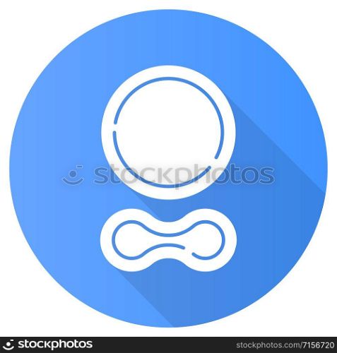 Contraceptive ring blue flat design long shadow glyph icon. Female preservative. Vaginal product for safe sex. Pregnancy prevention. Birth control option. Vector silhouette illustration