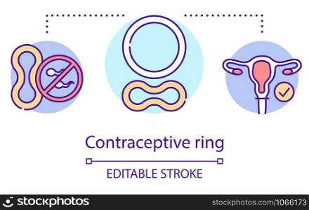 Contraceptive ring concept icon. Vaginal contraception. Hormonal birth control method. Protection from unwanted pregnancy idea thin line illustration. Vector isolated outline drawing. Editable stroke