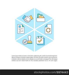 Contract administration concept icon with text. Contractual processes improvement and automation. PPT page vector template. Brochure, magazine, booklet design element with linear illustrations. Contract administration concept icon with text