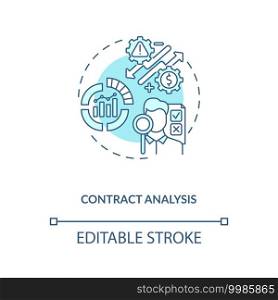 Contract analysis concept icon. Contract lifecycle steps. Review pricing and payment rules between sides idea thin line illustration. Vector isolated outline RGB color drawing. Editable stroke. Contract analysis concept icon