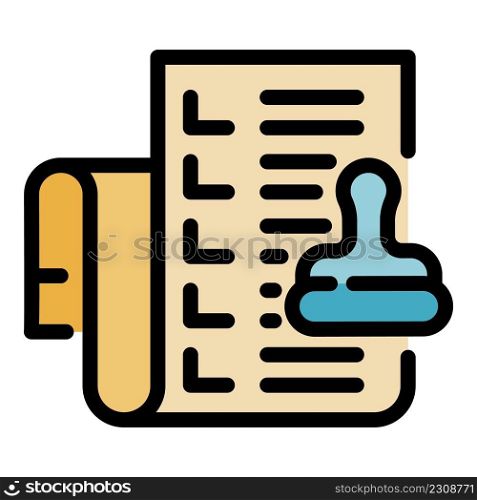 Contract and stamp icon. Outline contract and stamp vector icon color flat isolated. Contract and stamp icon color outline vector