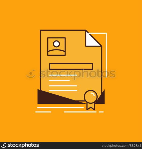 Contract, badge, Business, agreement, certificate Flat Line Filled Icon. Beautiful Logo button over yellow background for UI and UX, website or mobile application. Vector EPS10 Abstract Template background