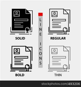 Contract, badge, Business, agreement, certificate Icon in Thin, Regular, Bold Line and Glyph Style. Vector illustration. Vector EPS10 Abstract Template background