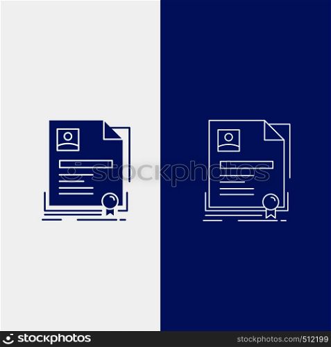 Contract, badge, Business, agreement, certificate Line and Glyph web Button in Blue color Vertical Banner for UI and UX, website or mobile application. Vector EPS10 Abstract Template background