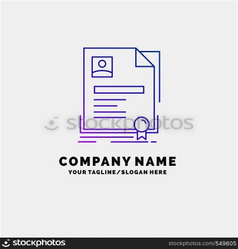 Contract, badge, Business, agreement, certificate Purple Business Logo Template. Place for Tagline. Vector EPS10 Abstract Template background