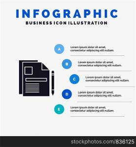 Contract, Business, Document, Legal Document, Sign Contract Solid Icon Infographics 5 Steps Presentation Background