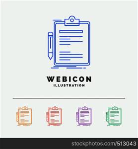 Contract, check, Business, done, clip board 5 Color Line Web Icon Template isolated on white. Vector illustration. Vector EPS10 Abstract Template background