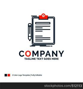 Contract, check, Business, done, clip board Logo Design. Blue and Orange Brand Name Design. Place for Tagline. Business Logo template.
