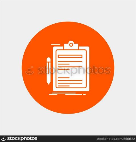 Contract, check, Business, done, clip board White Glyph Icon in Circle. Vector Button illustration. Vector EPS10 Abstract Template background