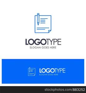 Contract, Document, File, Page, Paper, Sign, Signing Blue outLine Logo with place for tagline