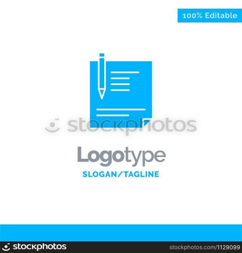 Contract, Document, File, Page, Paper, Sign, Signing Blue Solid Logo Template. Place for Tagline
