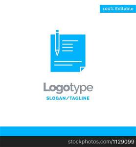 Contract, Document, File, Page, Paper, Sign, Signing Blue Solid Logo Template. Place for Tagline