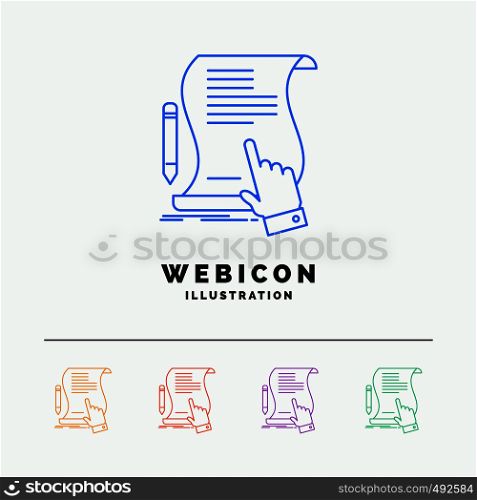 contract, document, paper, sign, agreement, application 5 Color Line Web Icon Template isolated on white. Vector illustration. Vector EPS10 Abstract Template background