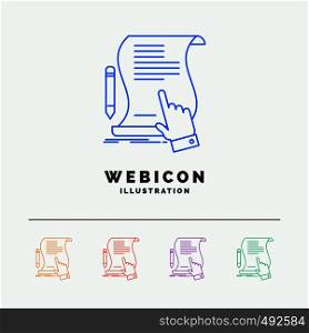 contract, document, paper, sign, agreement, application 5 Color Line Web Icon Template isolated on white. Vector illustration. Vector EPS10 Abstract Template background