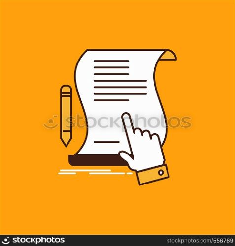 contract, document, paper, sign, agreement, application Flat Line Filled Icon. Beautiful Logo button over yellow background for UI and UX, website or mobile application. Vector EPS10 Abstract Template background