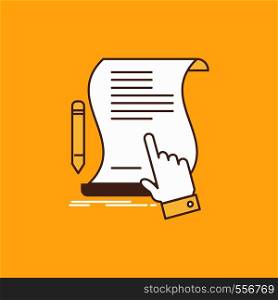 contract, document, paper, sign, agreement, application Flat Line Filled Icon. Beautiful Logo button over yellow background for UI and UX, website or mobile application. Vector EPS10 Abstract Template background