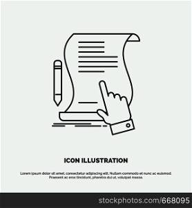 contract, document, paper, sign, agreement, application Icon. Line vector gray symbol for UI and UX, website or mobile application. Vector EPS10 Abstract Template background