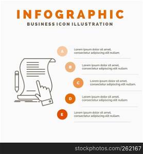 contract, document, paper, sign, agreement, application Infographics Template for Website and Presentation. Line Gray icon with Orange infographic style vector illustration