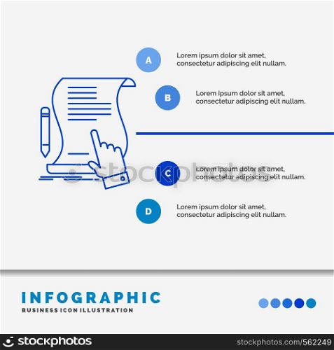 contract, document, paper, sign, agreement, application Infographics Template for Website and Presentation. Line Blue icon infographic style vector illustration. Vector EPS10 Abstract Template background