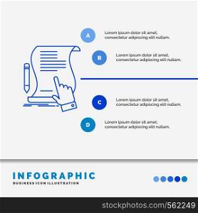 contract, document, paper, sign, agreement, application Infographics Template for Website and Presentation. Line Blue icon infographic style vector illustration. Vector EPS10 Abstract Template background