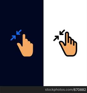 Contract, Gestures, Interface, Pinch, Touch Icons. Flat and Line Filled Icon Set Vector Blue Background