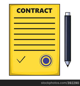 Contract icon. Cartoon illustration of contract vector icon for web. Contract icon, cartoon style