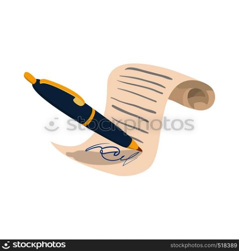 Contract icon in cartoon style on a white background. Contract icon, cartoon style