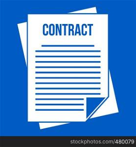 Contract icon white isolated on blue background vector illustration. Contract icon white