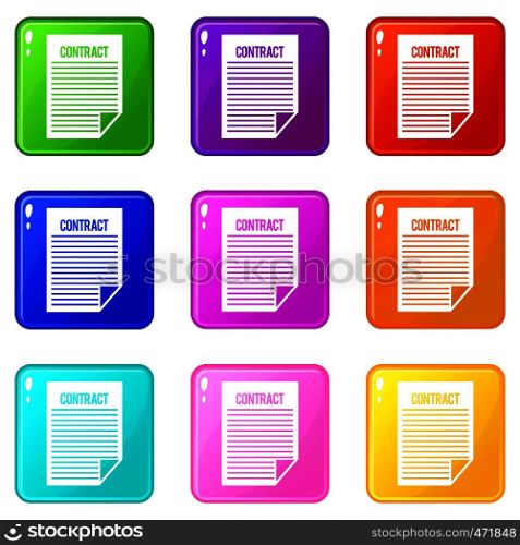 Contract icons of 9 color set isolated vector illustration. Contract icons 9 set
