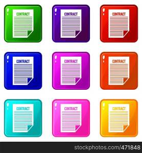 Contract icons of 9 color set isolated vector illustration. Contract icons 9 set