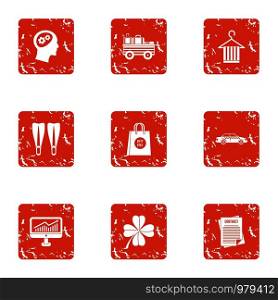 Contract icons set. Grunge set of 9 contract vector icons for web isolated on white background. Contract icons set, grunge style