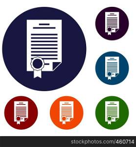Contract icons set in flat circle reb, blue and green color for web. Contract icons set