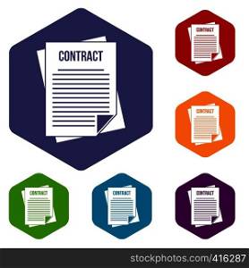 Contract icons set rhombus in different colors isolated on white background. Contract icons set