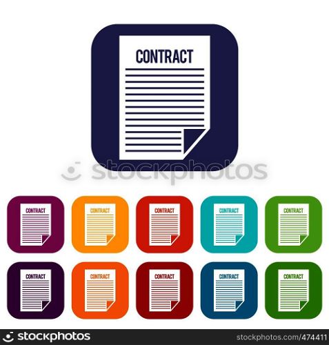 Contract icons set vector illustration in flat style In colors red, blue, green and other. Contract icons set