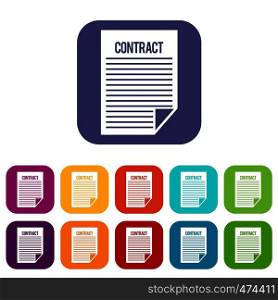 Contract icons set vector illustration in flat style In colors red, blue, green and other. Contract icons set
