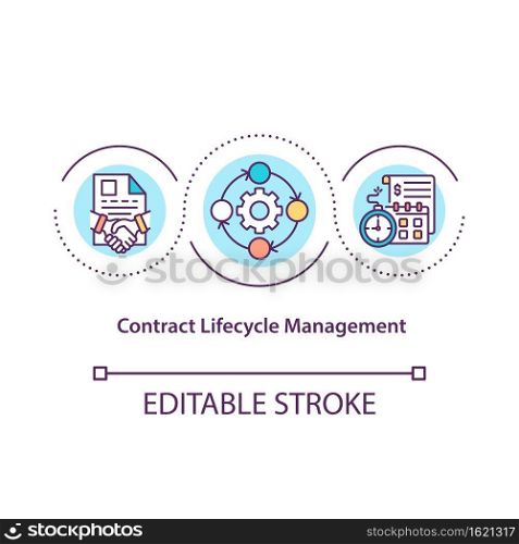 Contract lifecycle management concept icon. Contract processes automation idea thin line illustration. Standardizing and controlling. Vector isolated outline RGB color drawing. Editable stroke. Contract lifecycle management concept icon