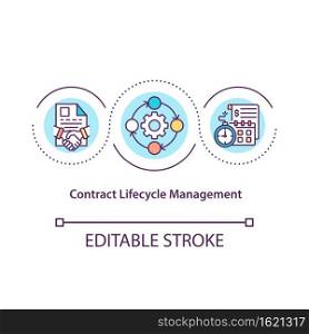 Contract lifecycle management concept icon. Contract processes automation idea thin line illustration. Standardizing and controlling. Vector isolated outline RGB color drawing. Editable stroke. Contract lifecycle management concept icon