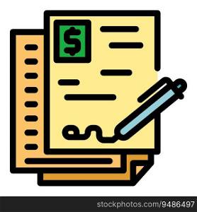 Contract loan icon outline vector. Payment income. Terms tax color flat. Contract loan icon vector flat